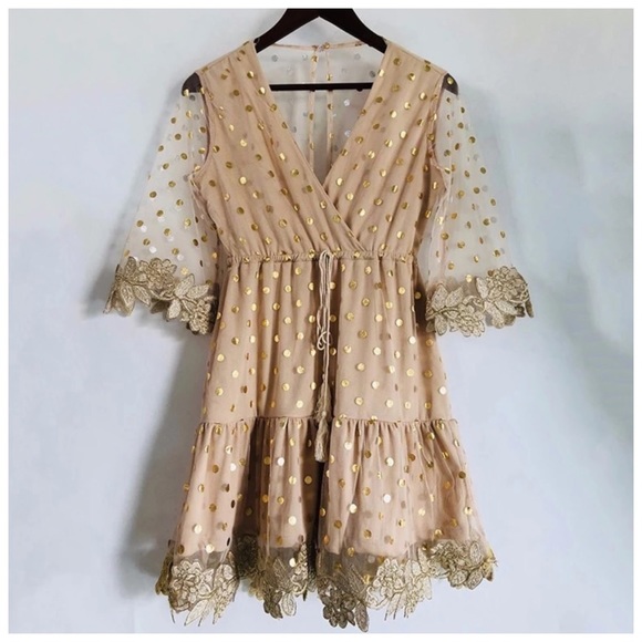 🌞 The AFTONY Metallic Gold Sheer Dress - Picture 5 of 8